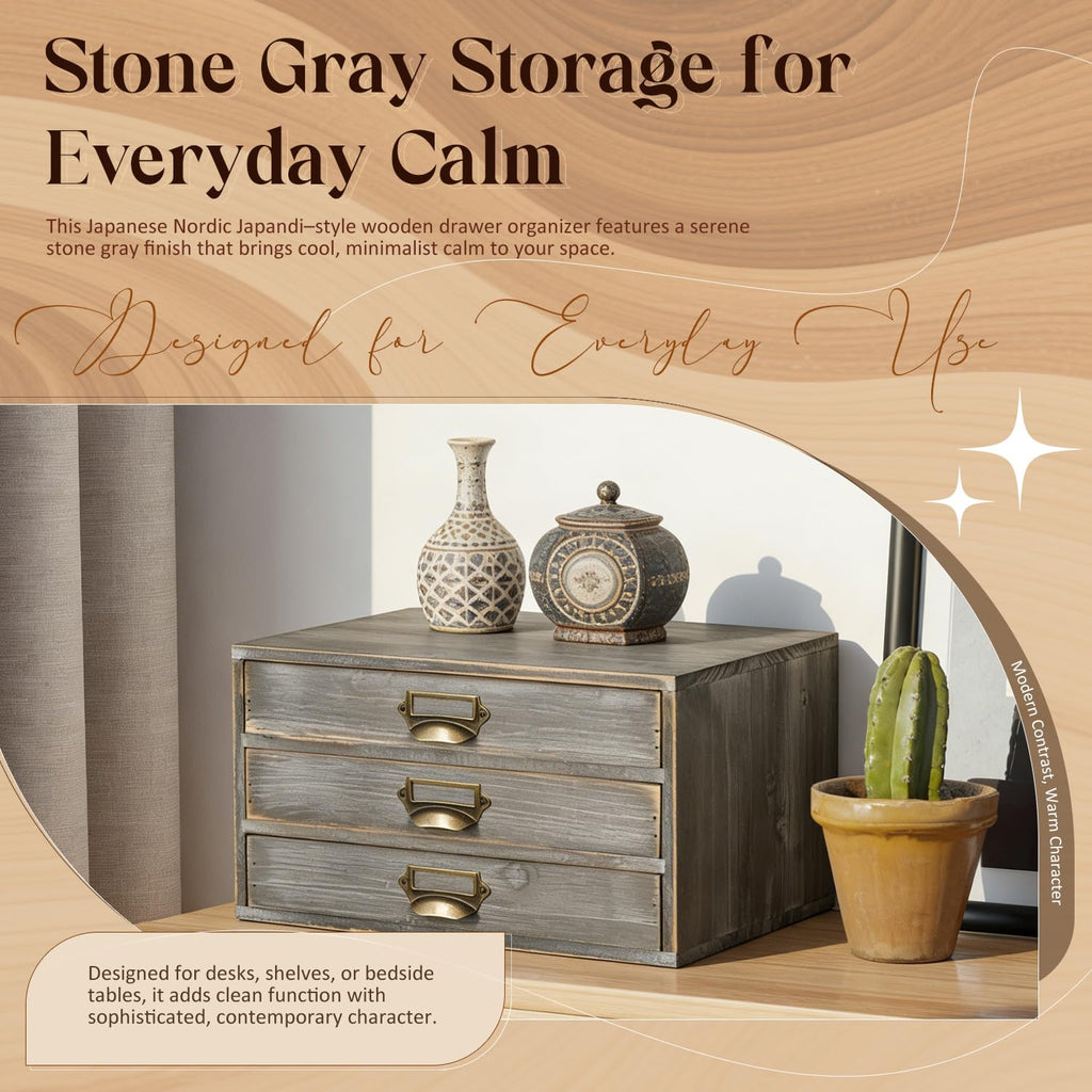 Solid Wood Grey 3 Drawer Desktop Organizer C992