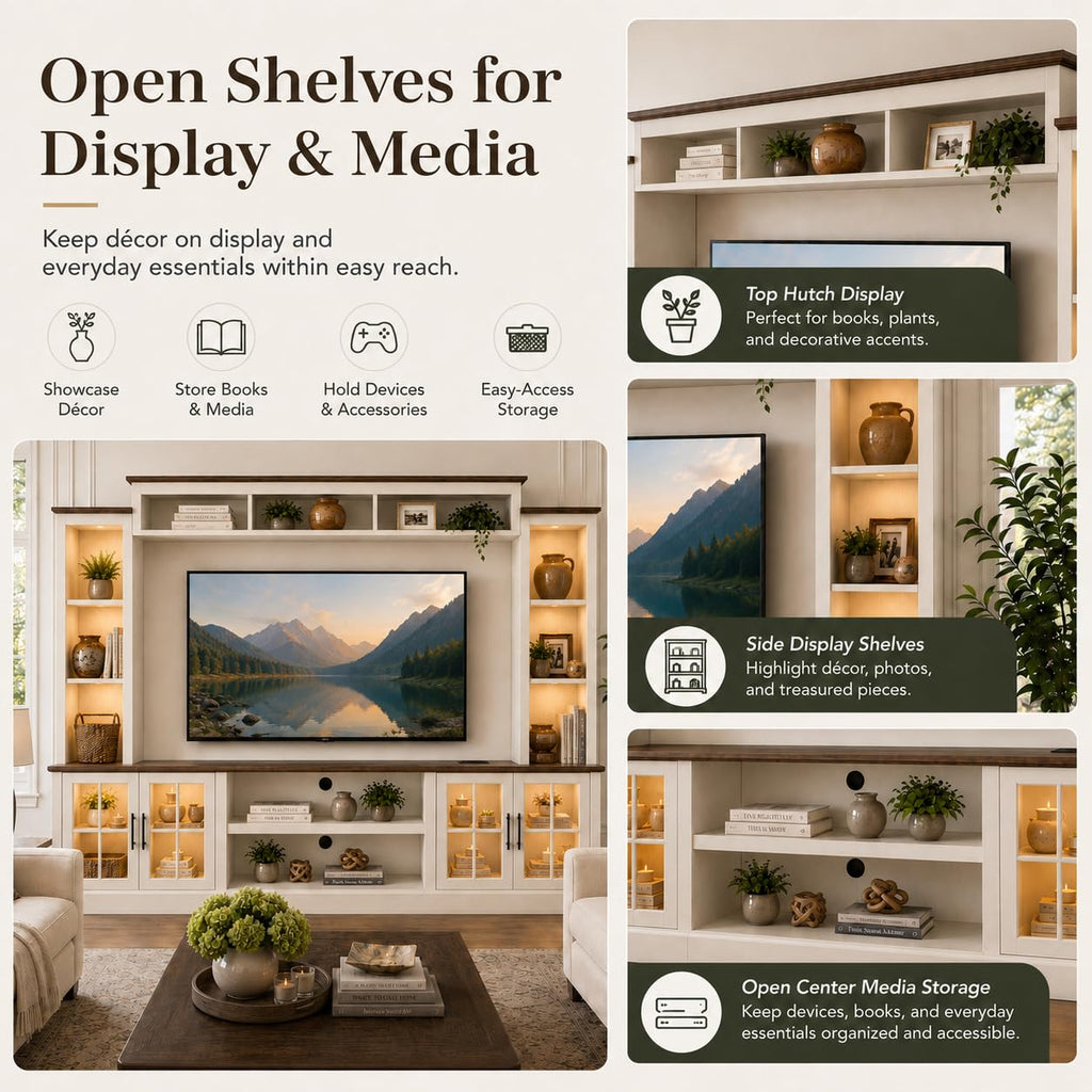 White TV Stand with Bookshelf Cabinet and Barn Doors I101893