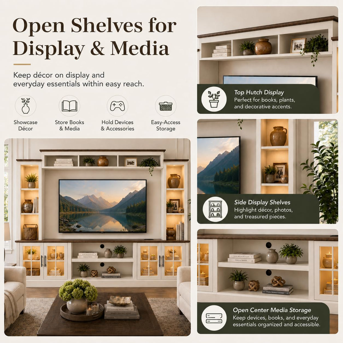 White TV Stand with Bookshelf Cabinet and Barn Doors I101893