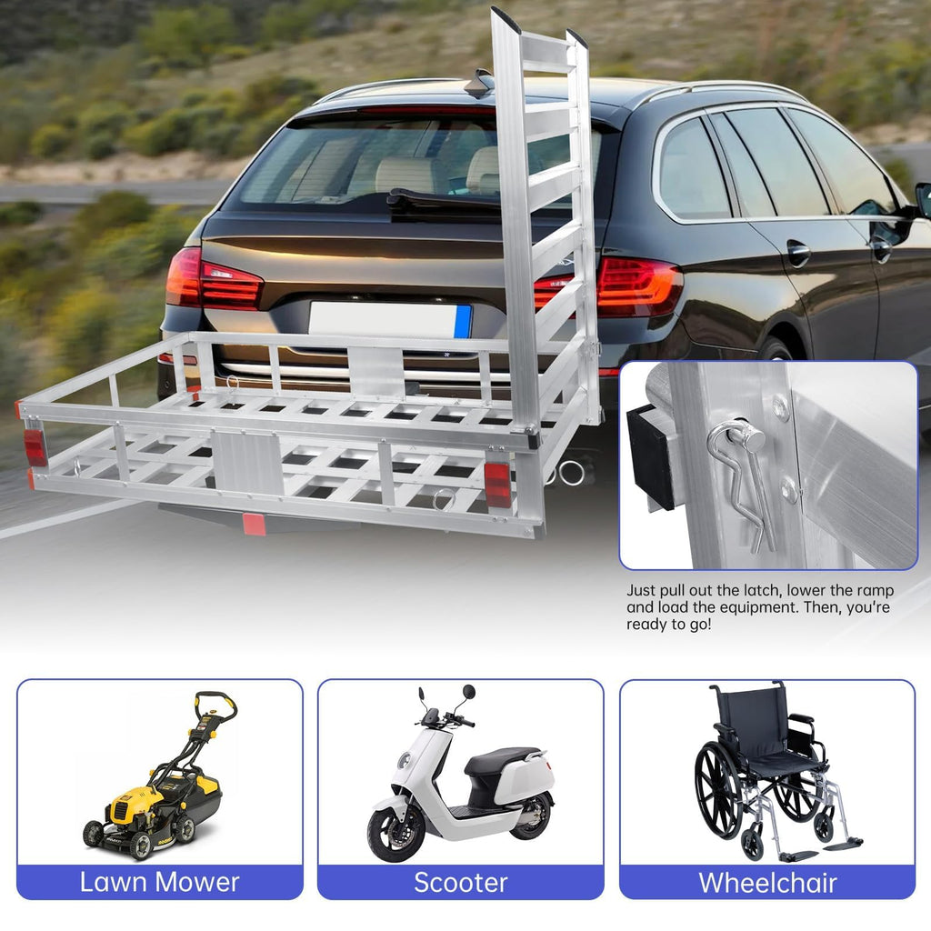 50" x 30" Aluminum Trailer Hitch Cargo Carrier with 41.5" Ramp X386407