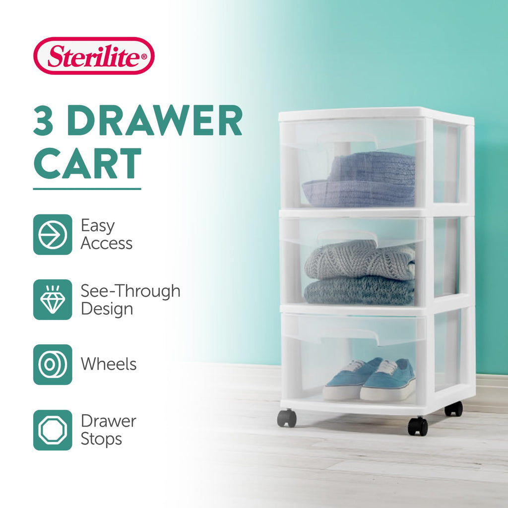 2 Pack White 3 Drawer Plastic Storage Cart E766
