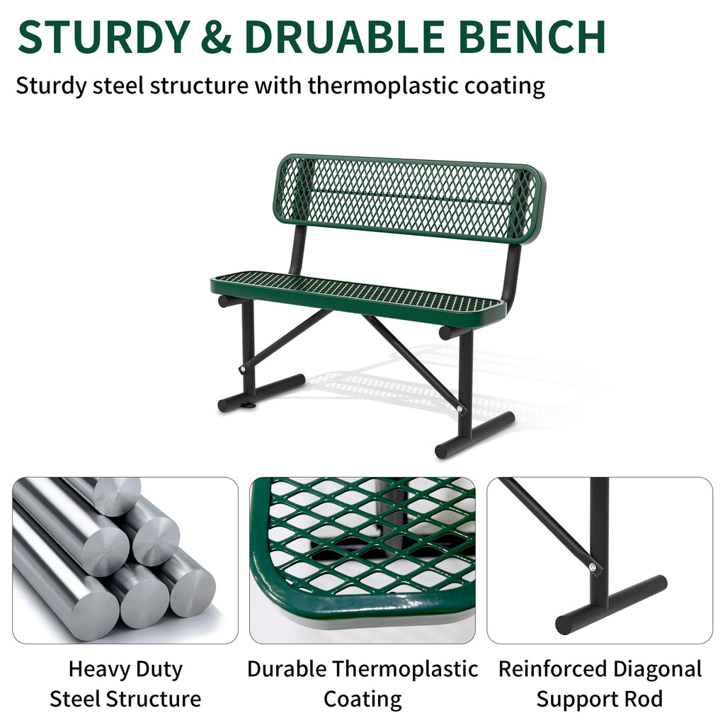 4FT Heavy Duty Metal Outdoor Bench with Backrest T9824