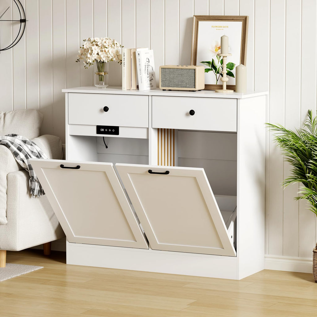 White 20-Gallon Wooden Tilt-Out Trash Can Cabinet T8924