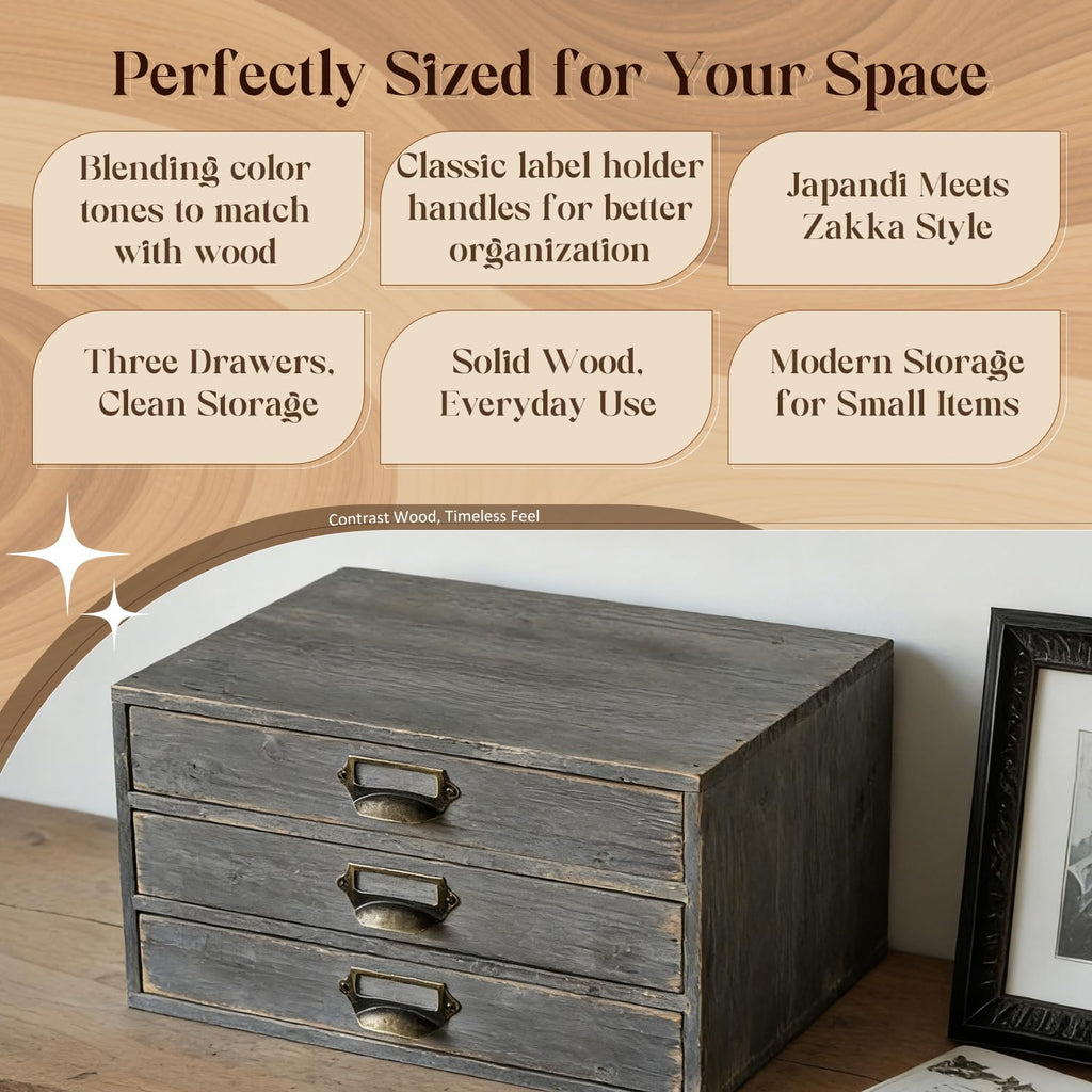 Solid Wood Grey 3 Drawer Desktop Organizer C992