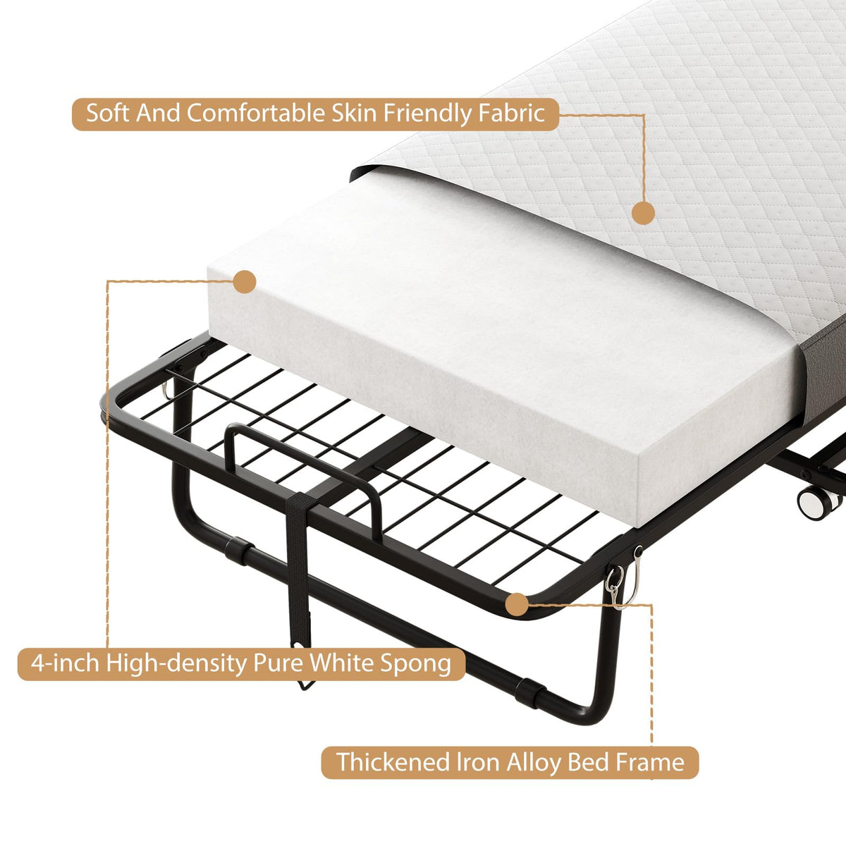 Folding Bed with Mattress, Memory Mattress Metal Frame Single Bed D322
