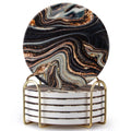 Black and Gold Marble Coasters with Holder O3034