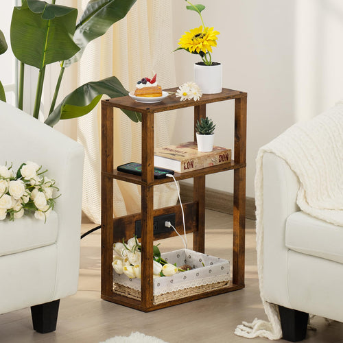 3-Tier Narrow Bedside Table with Charging Station M840
