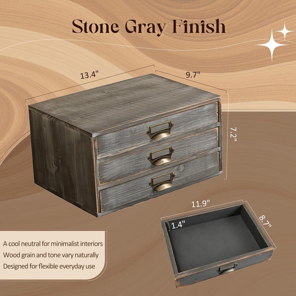 Solid Wood Grey 3 Drawer Desktop Organizer C992