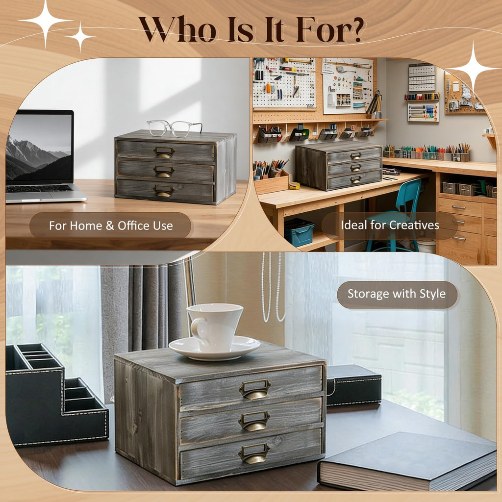 Solid Wood Grey 3 Drawer Desktop Organizer C992