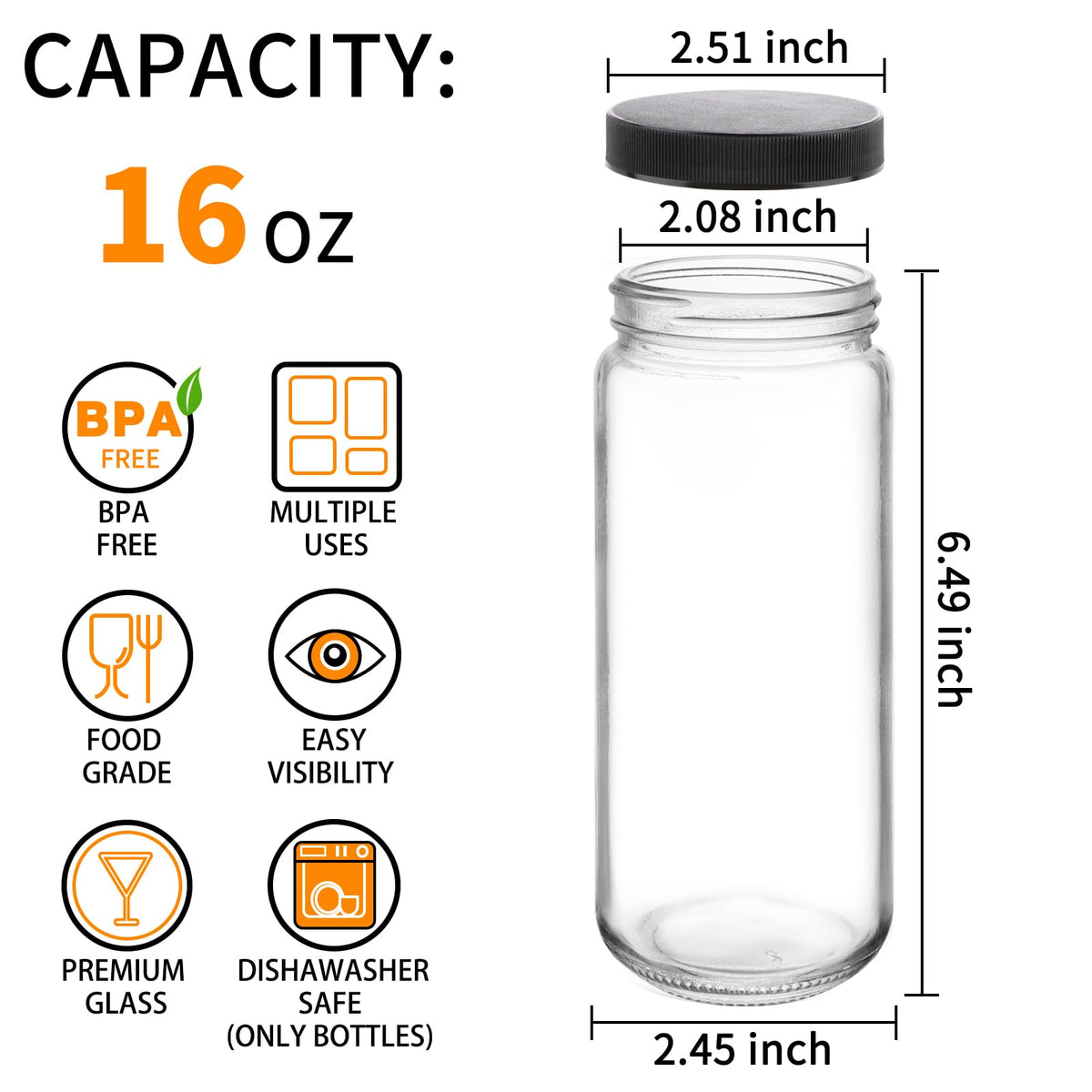 16oz Glass Juice Bottles, 12 Pack Z1516