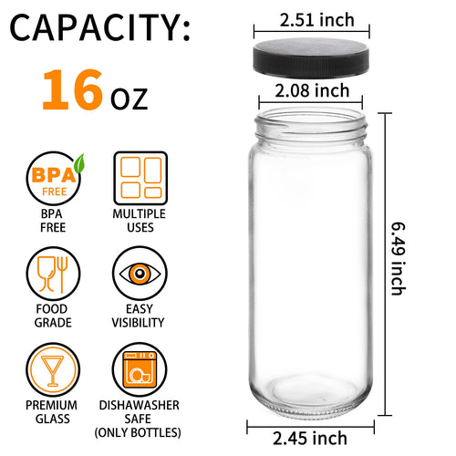 16oz Glass Juice Bottles, 12 Pack Z1516