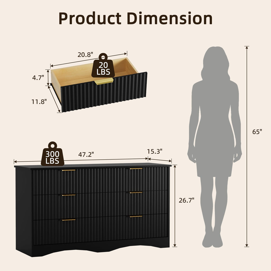 6 Drawer Fluted Wood Dresser J840571