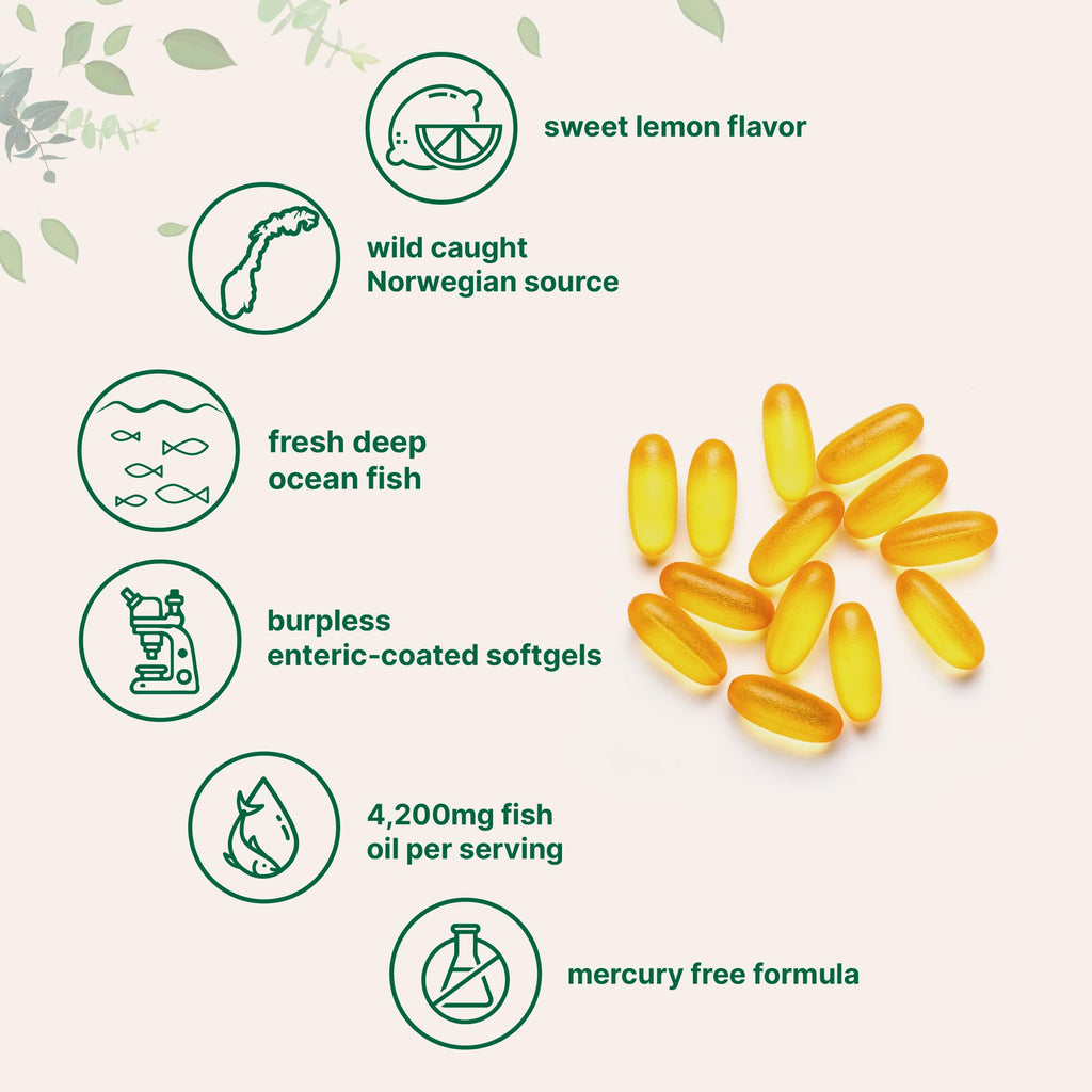 Omega 3 Fish Oil 4200mg & Cod Liver Oil 2000mg 360 Softgels Lemon Flavored S9640