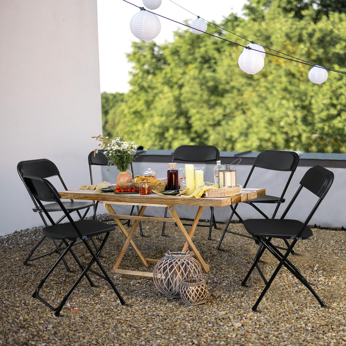 10 Pack Black Stackable Plastic Folding Chairs with Metal Legs H679605