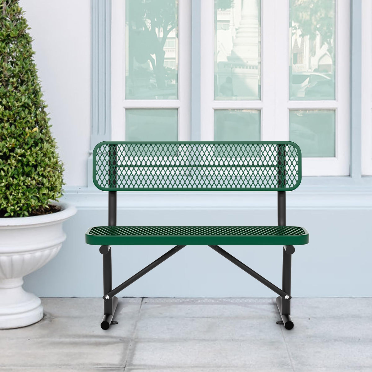 4FT Heavy Duty Metal Outdoor Bench with Backrest T9824