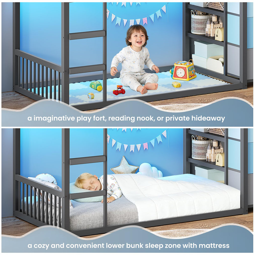 Twin Over Twin Bunk Bed with 3 Storage Drawers and Stairs D4813