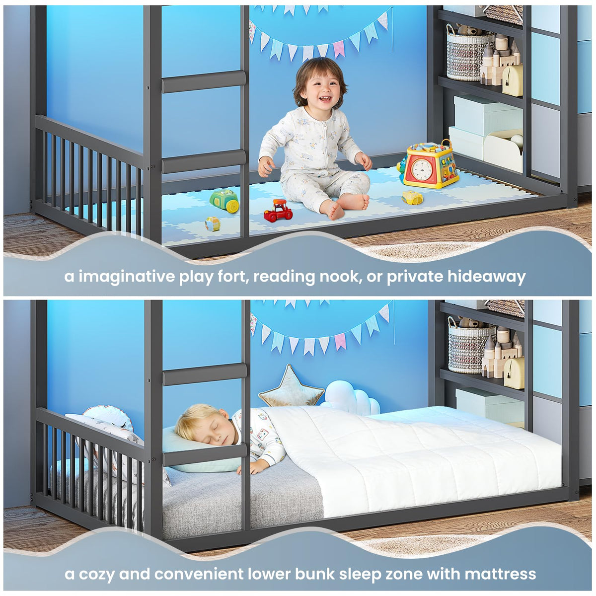 Twin Over Twin Bunk Bed with 3 Storage Drawers and Stairs D4813