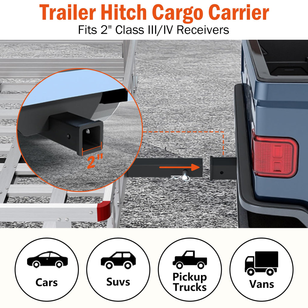 Aluminum Hitch Cargo Carrier with Ramp, 50" x 29.5" x 8.7", 500lbs Capacity K247250