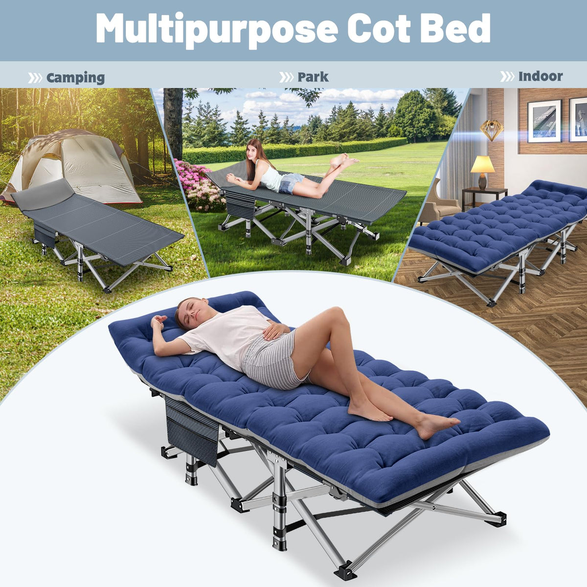 Folding Camping Cot with Mat & Carry Bag J7499