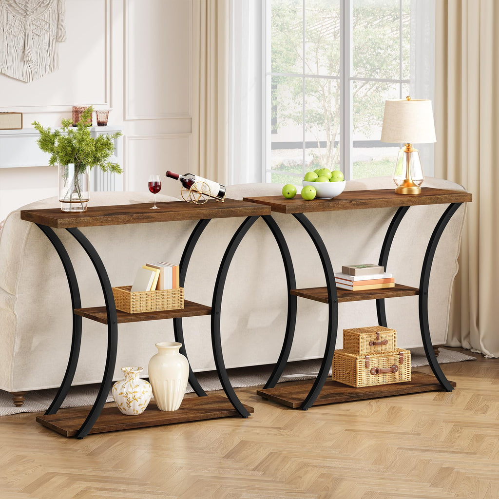 3 Tier Console Table with Open Wood Shelves X49444