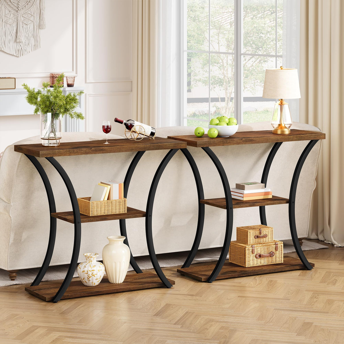 3 Tier Console Table with Open Wood Shelves X49444
