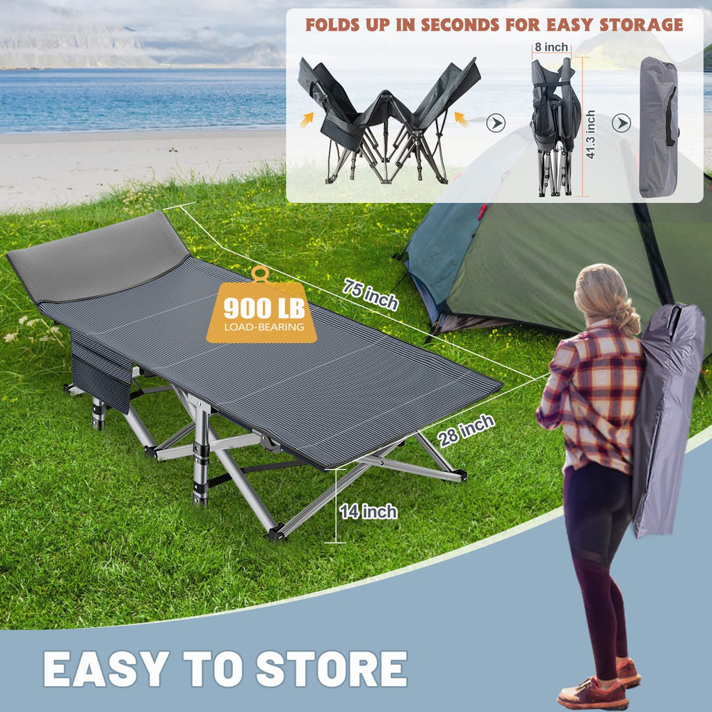 Folding Camping Cot with Mat & Carry Bag J7499