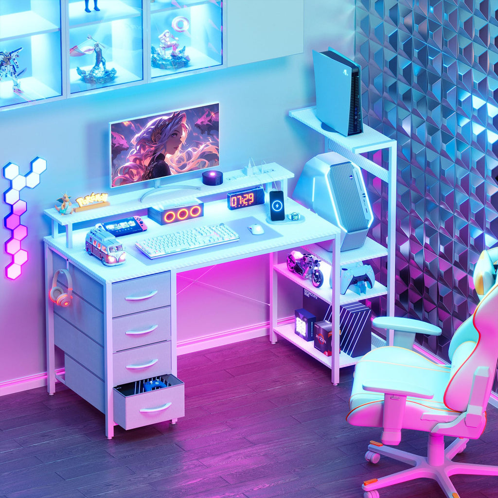 51 Inch White Gaming Desk with Drawers B151438