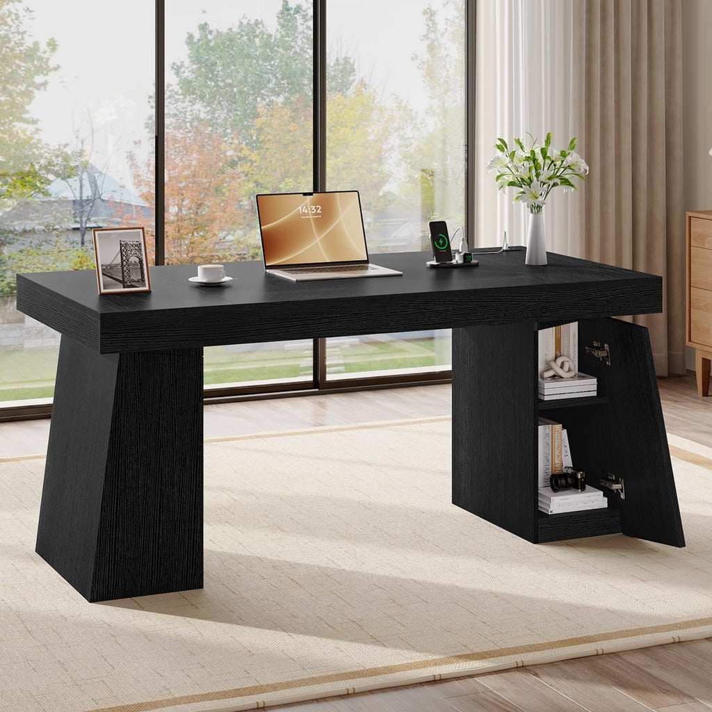 55.9" Black Wood Executive Desk with Storage N667312