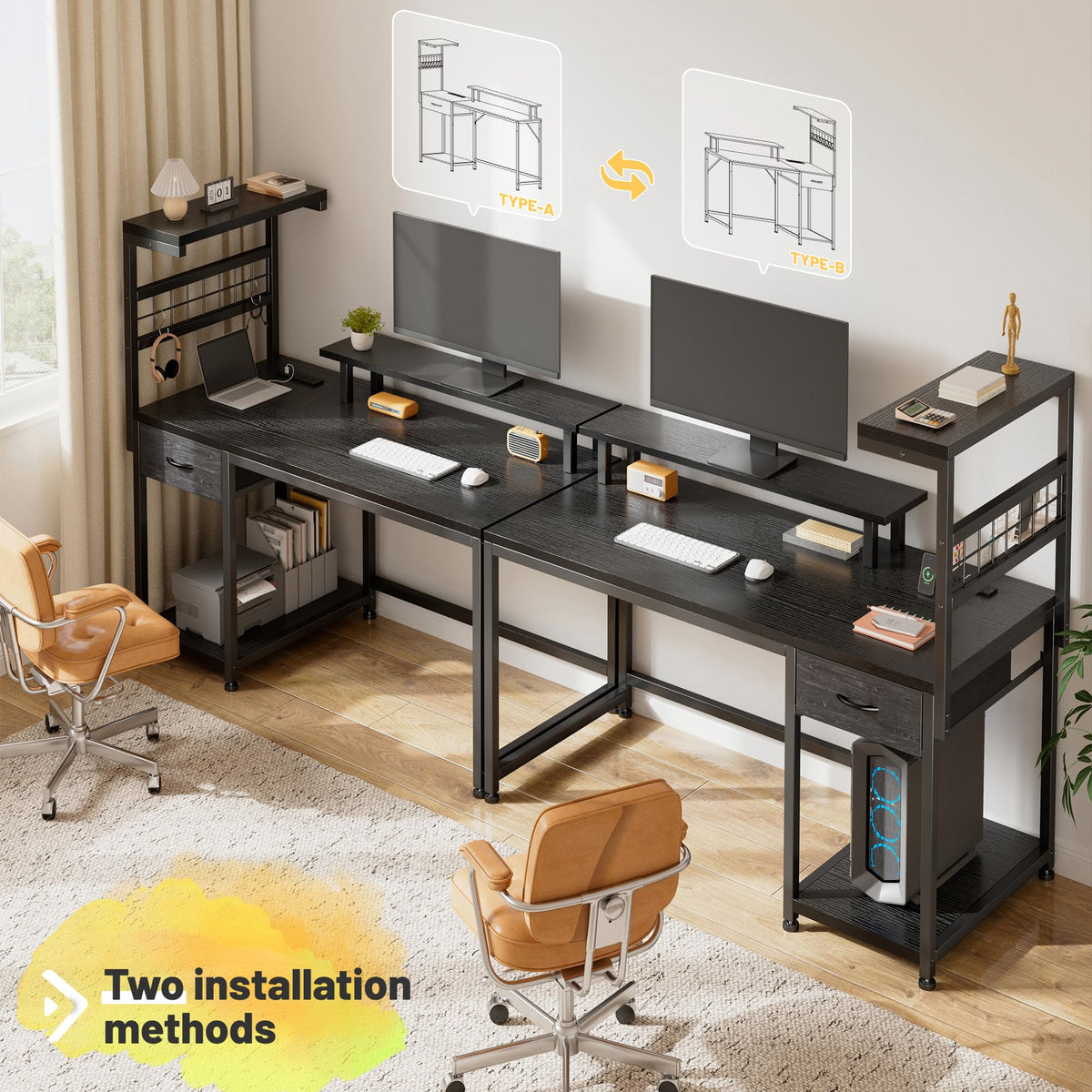 40" Gaming Desk with LED Lights & Power Outlets, Black D1532