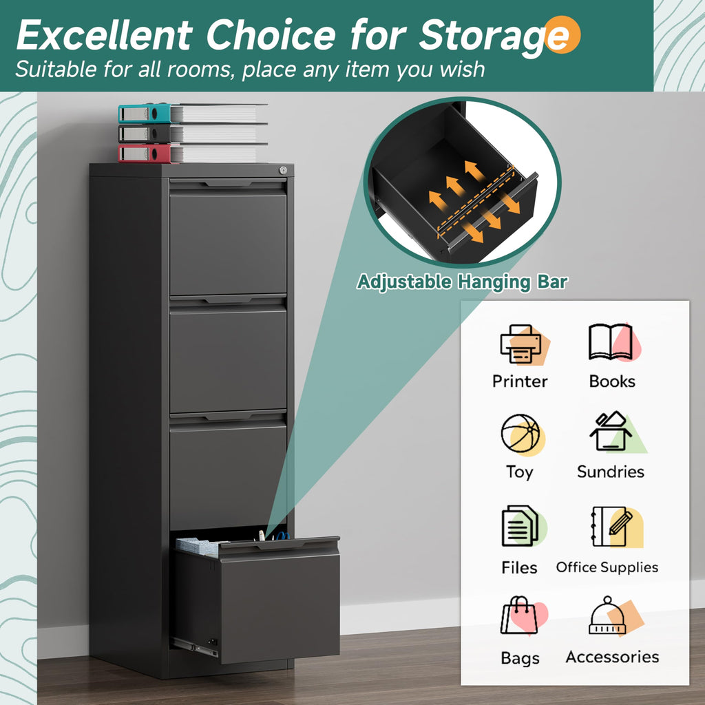 4 Drawer Metal File Cabinet with Lock O8685