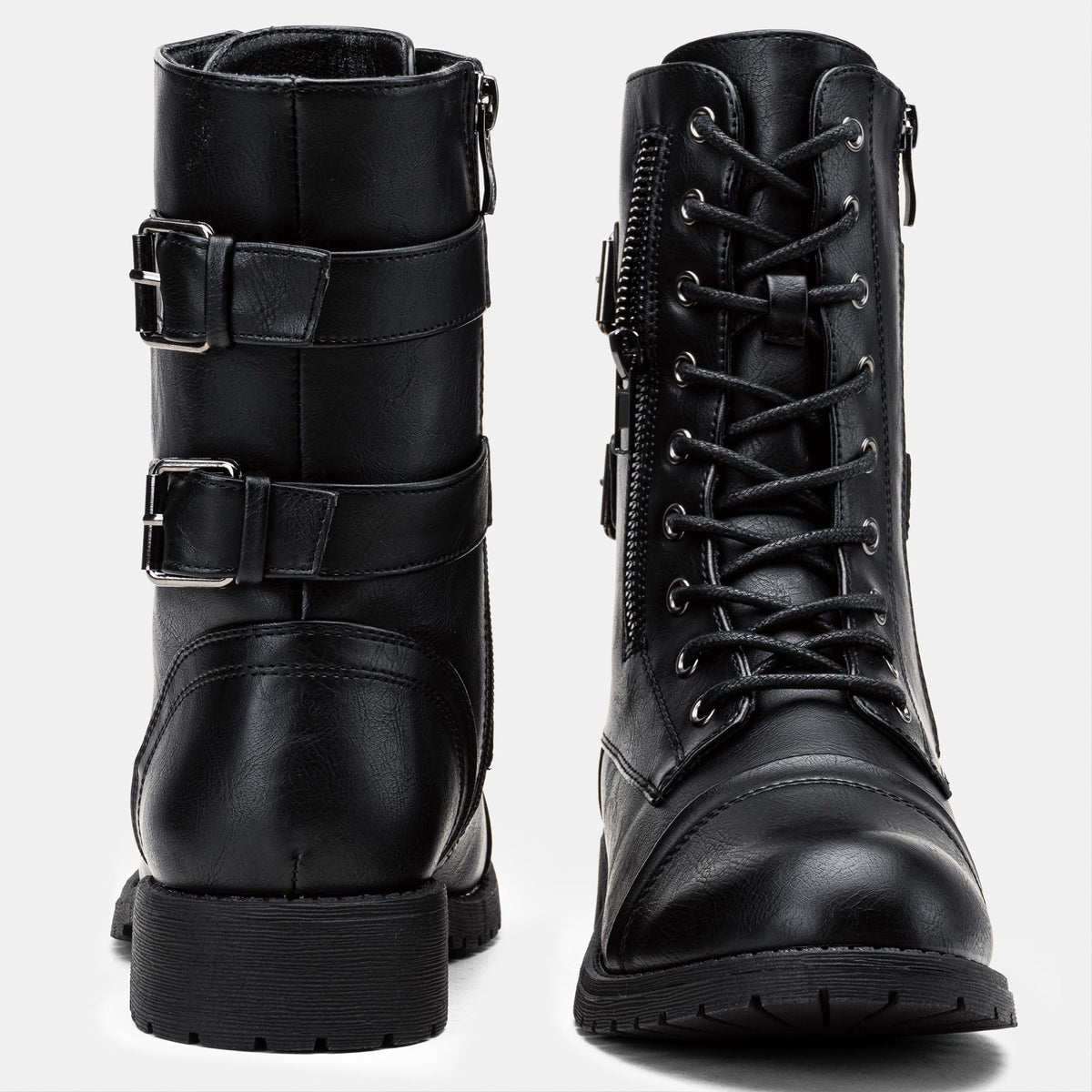Women's Lace Up Mid Calf Combat Boots with Pocket N932