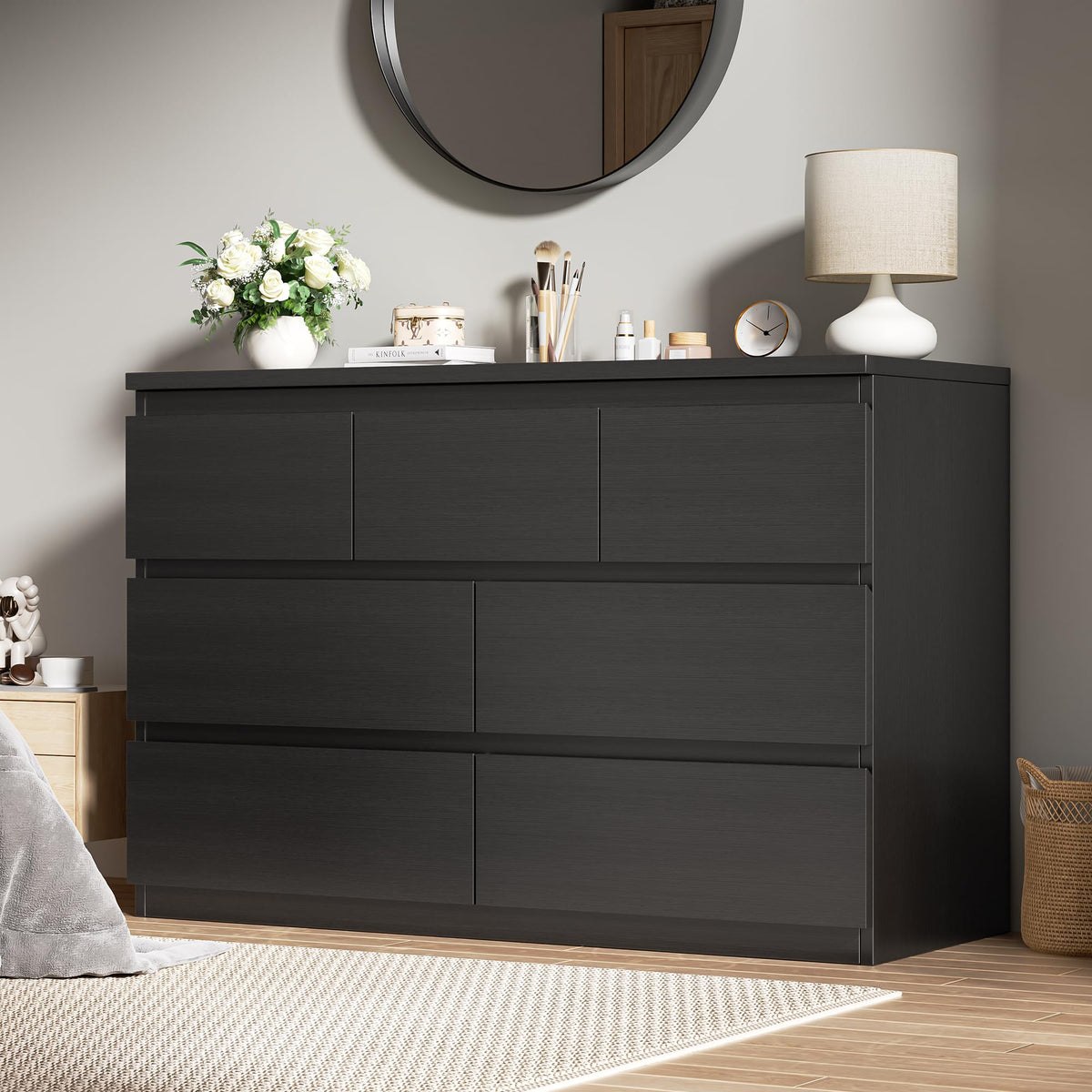 Black 7 Drawer Wood Dresser G8519