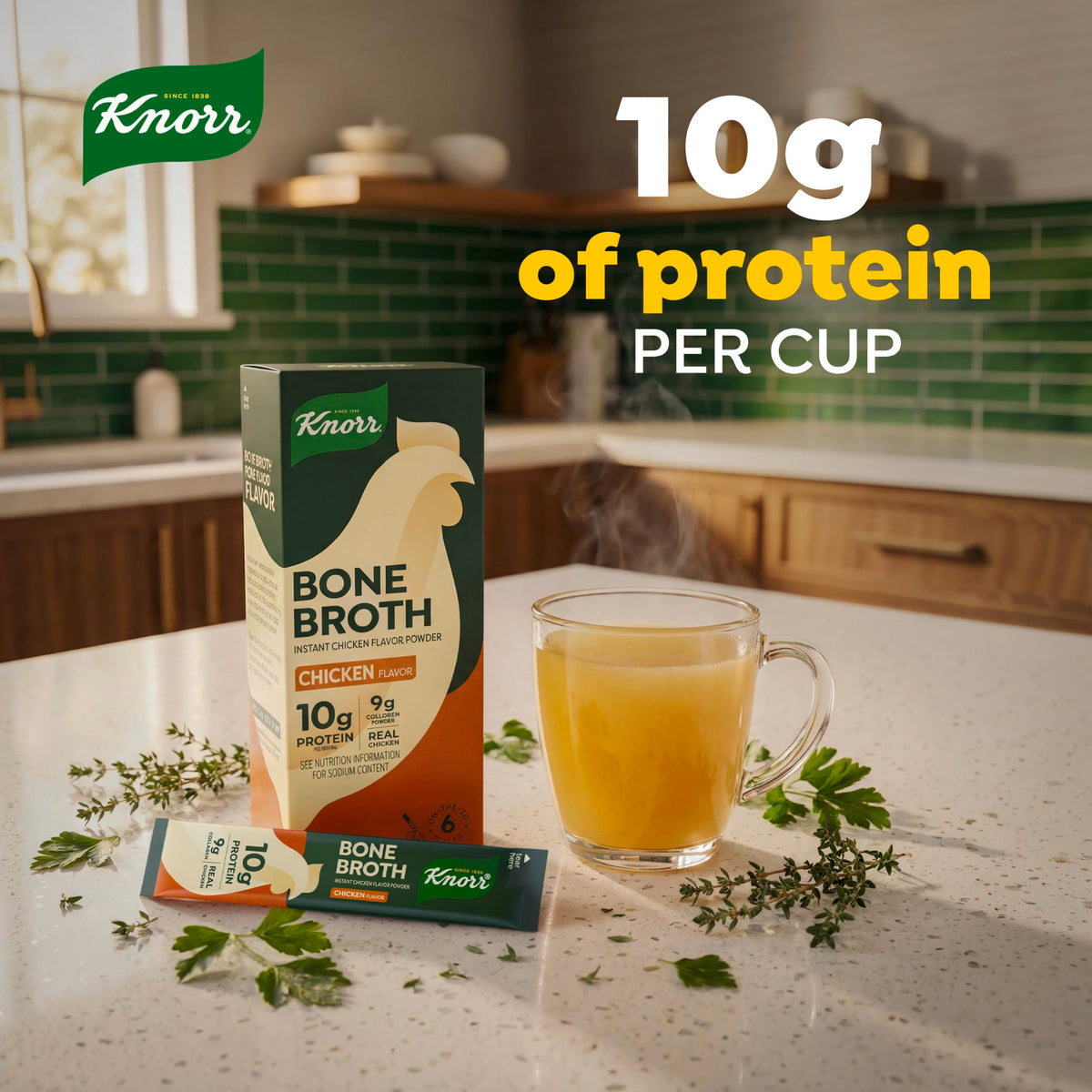 Chicken Bone Broth Instant Powder Mix Packets, 6 Count E52078