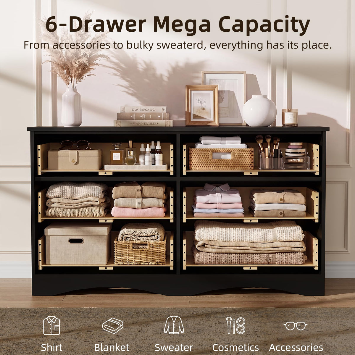 6 Drawer Fluted Wood Dresser J840571