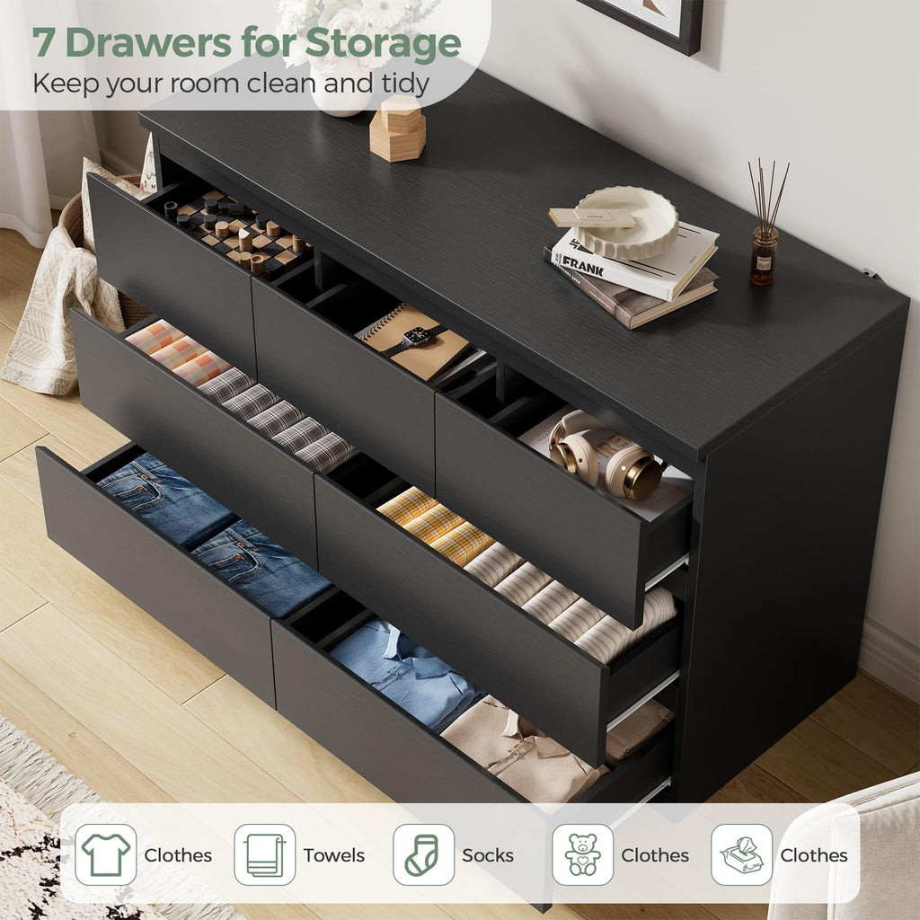 Black 7 Drawer Wood Dresser G8519