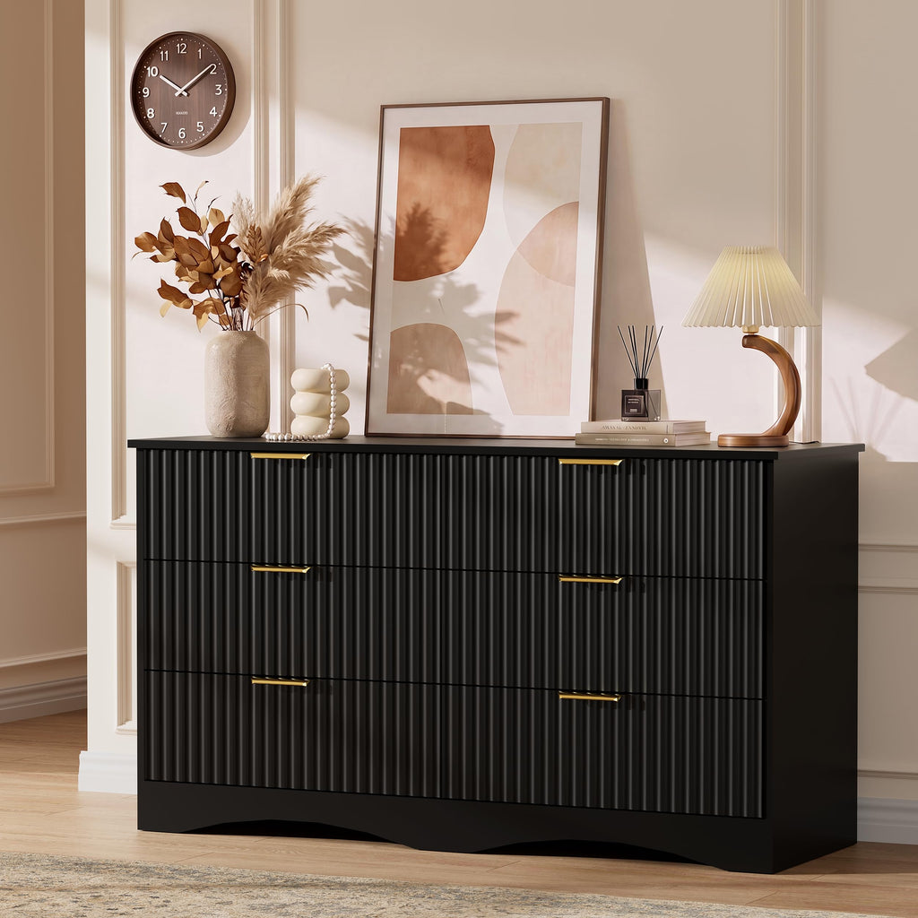 6 Drawer Fluted Wood Dresser J840571