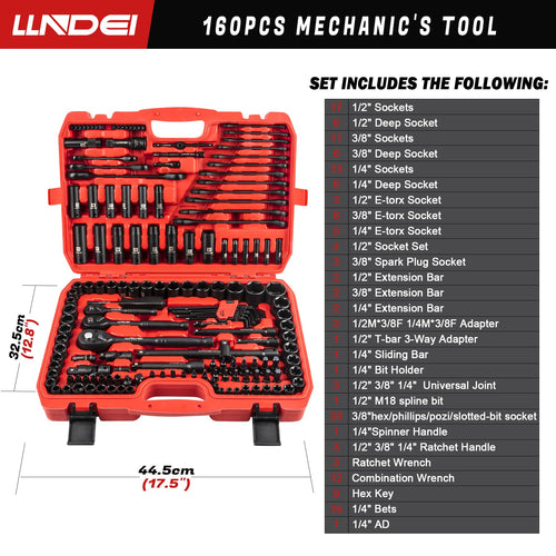 160Pc Mechanics Socket Set 1/2 1/4 3/8" Drive Metric F574