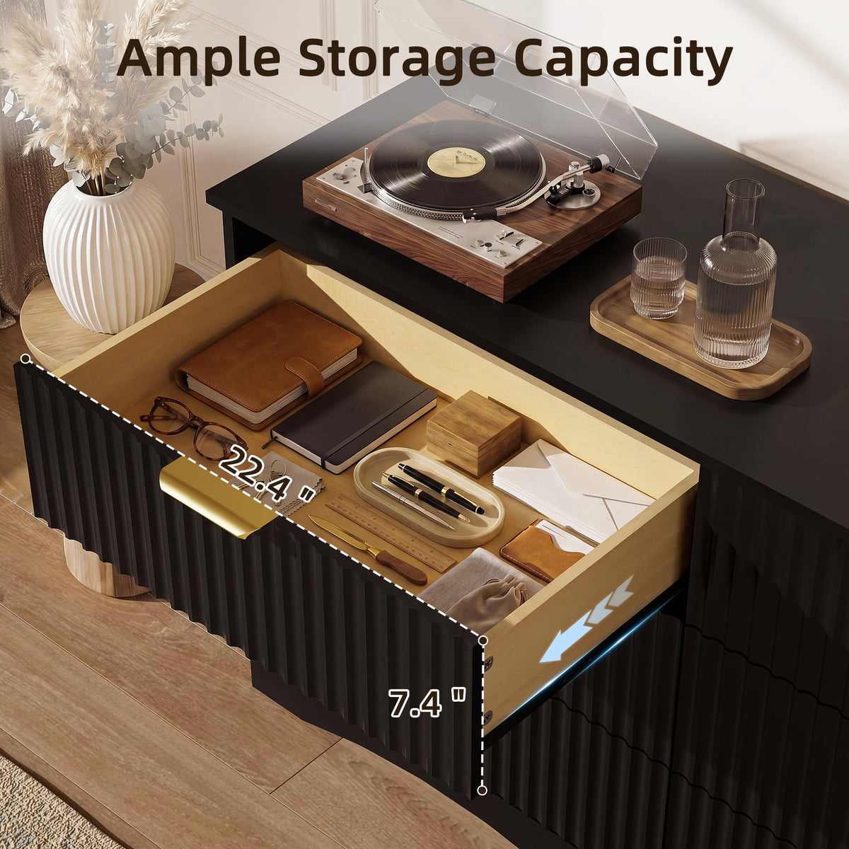 6 Drawer Fluted Wood Dresser J840571