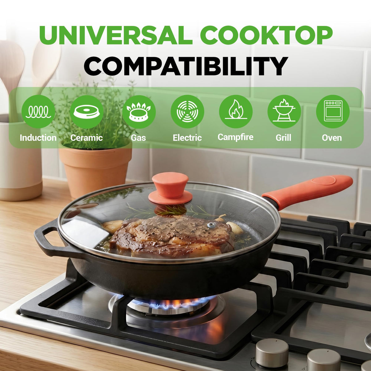 10 Inch Pre-Seasoned Cast Iron Skillet with Lid D2285