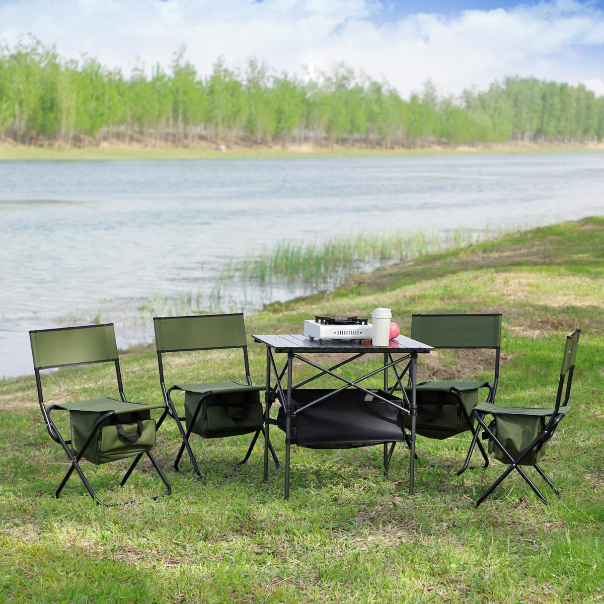 Folding Camping Chair with Storage Bag, 2 Pack, Green U2003