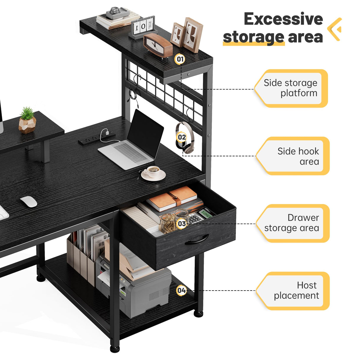 40" Gaming Desk with LED Lights & Power Outlets, Black D1532