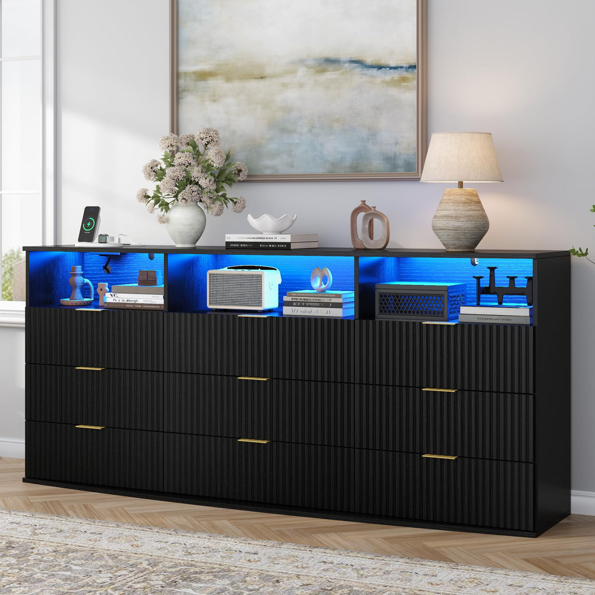 9 Drawer Dresser with 3 Open Cubbies W3871