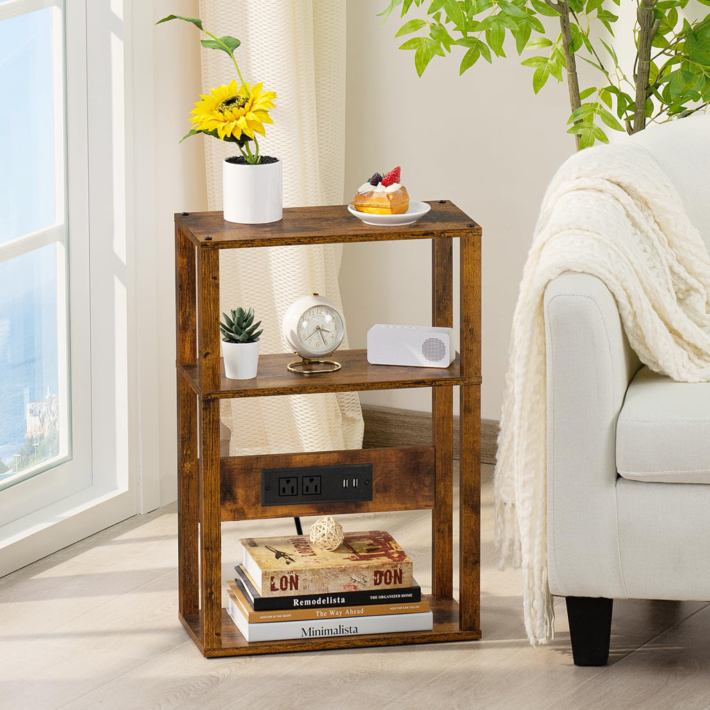 3-Tier Narrow Bedside Table with Charging Station M840