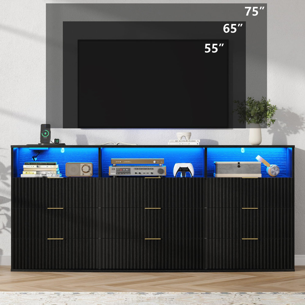 9 Drawer Dresser with 3 Open Cubbies W3871