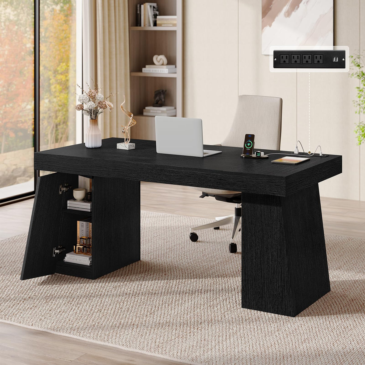 55.9" Black Wood Executive Desk with Storage N667312