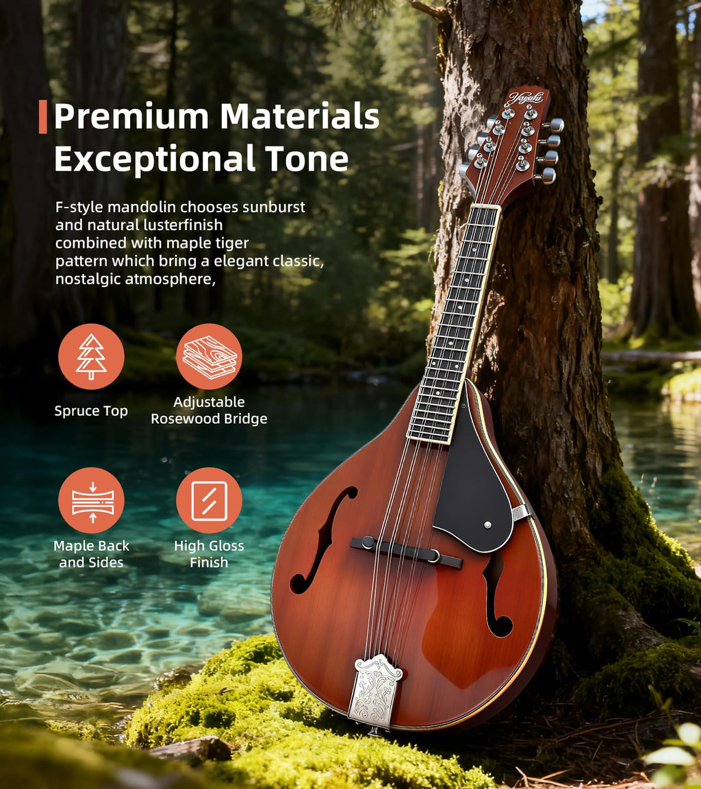 Sunburst Glossy 8 String A Style Acoustic Mandolin W850650