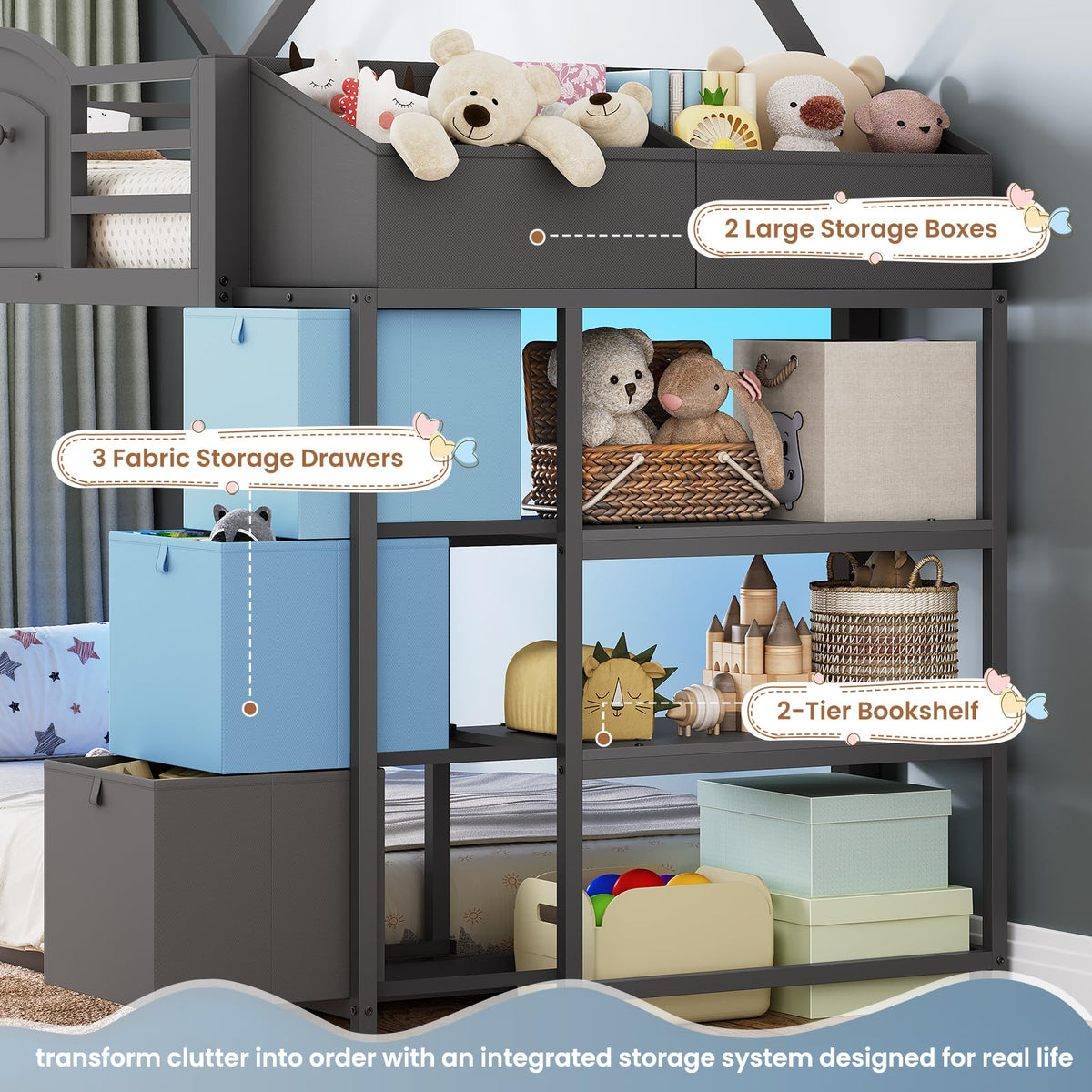 Twin Over Twin Bunk Bed with 3 Storage Drawers and Stairs D4813