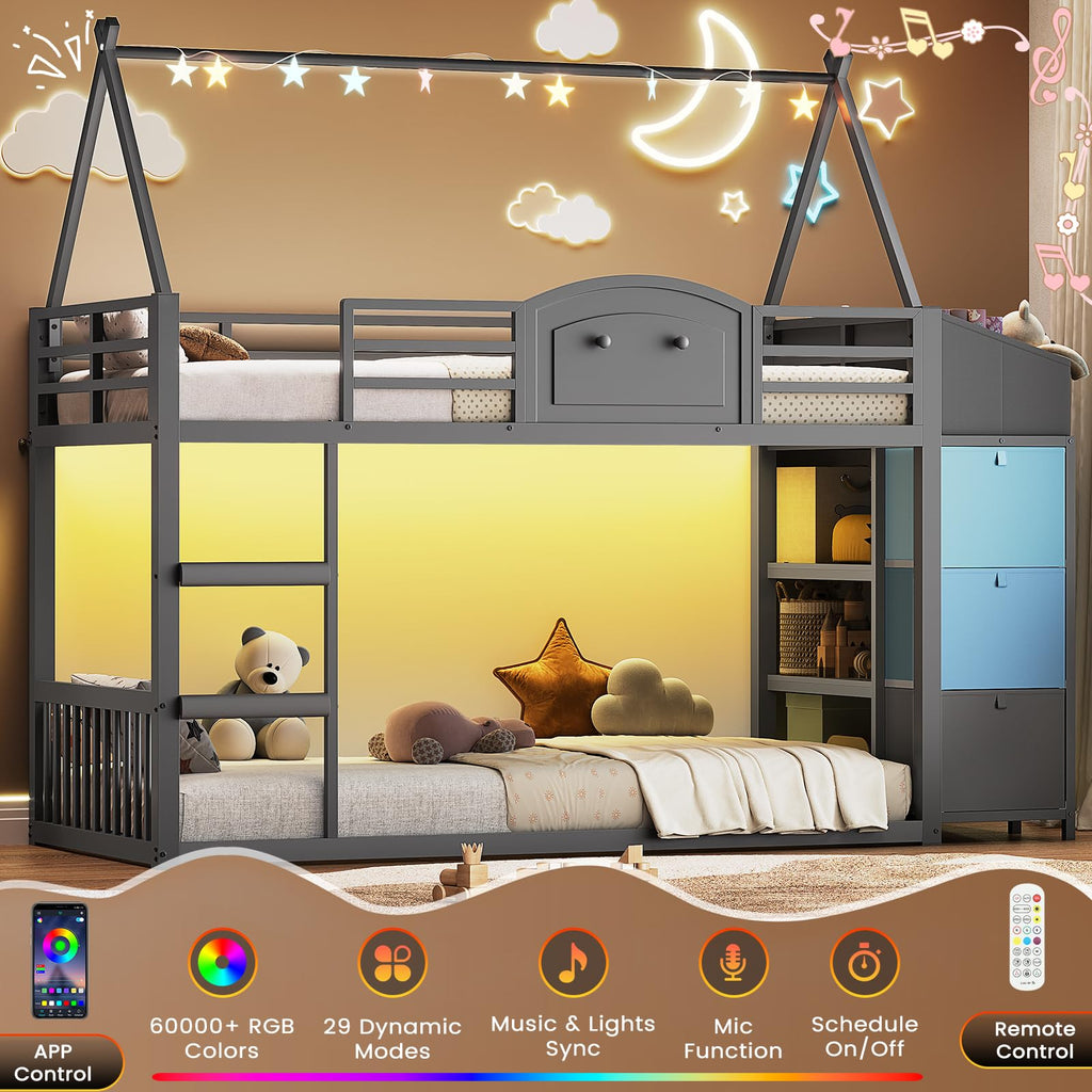 Twin Over Twin Bunk Bed with 3 Storage Drawers and Stairs D4813