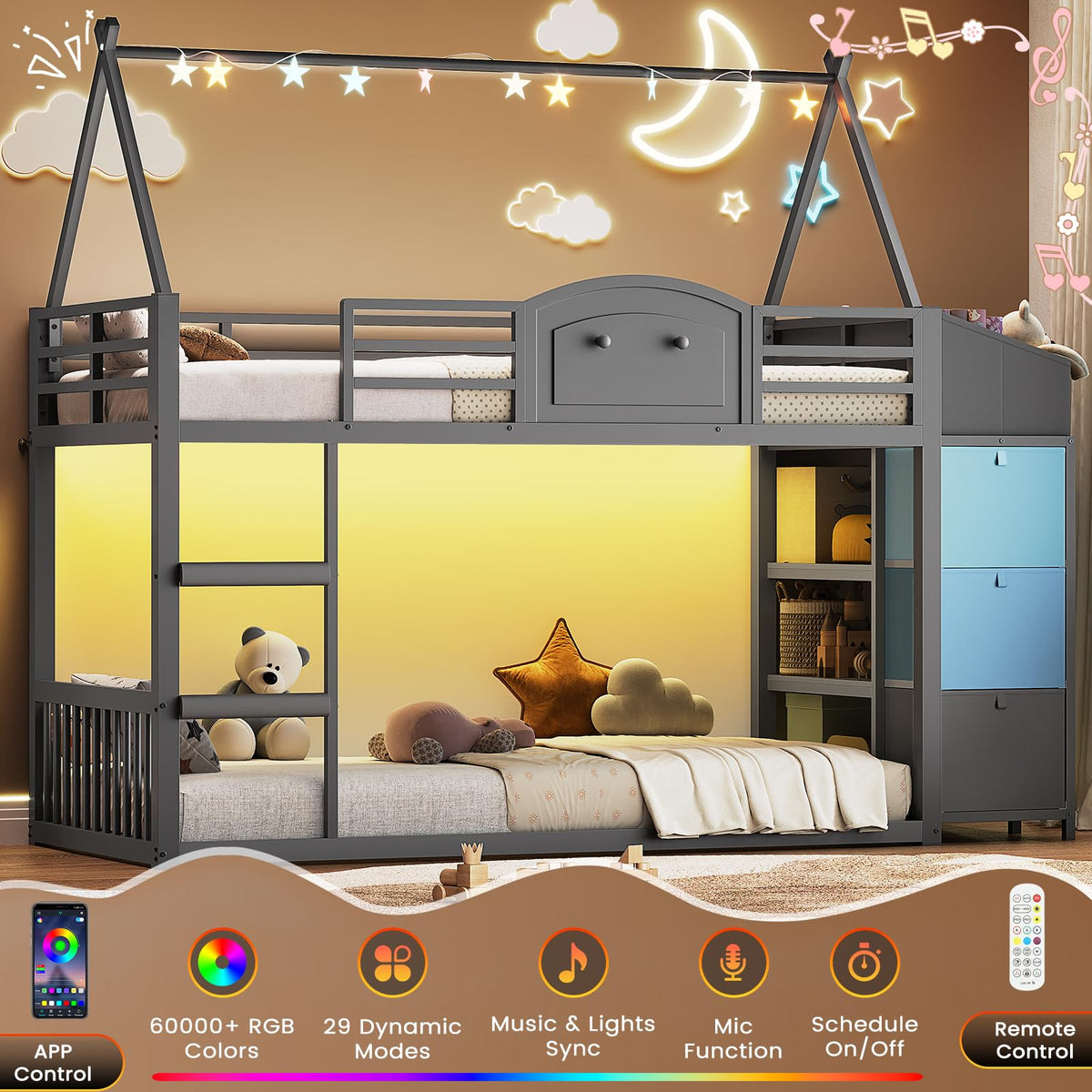 Twin Over Twin Bunk Bed with 3 Storage Drawers and Stairs D4813