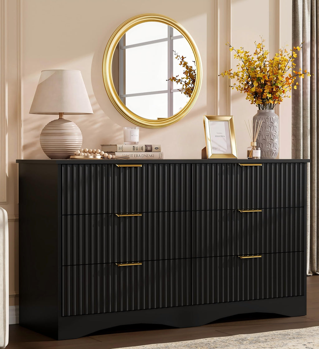 6 Drawer Fluted Wood Dresser J840571